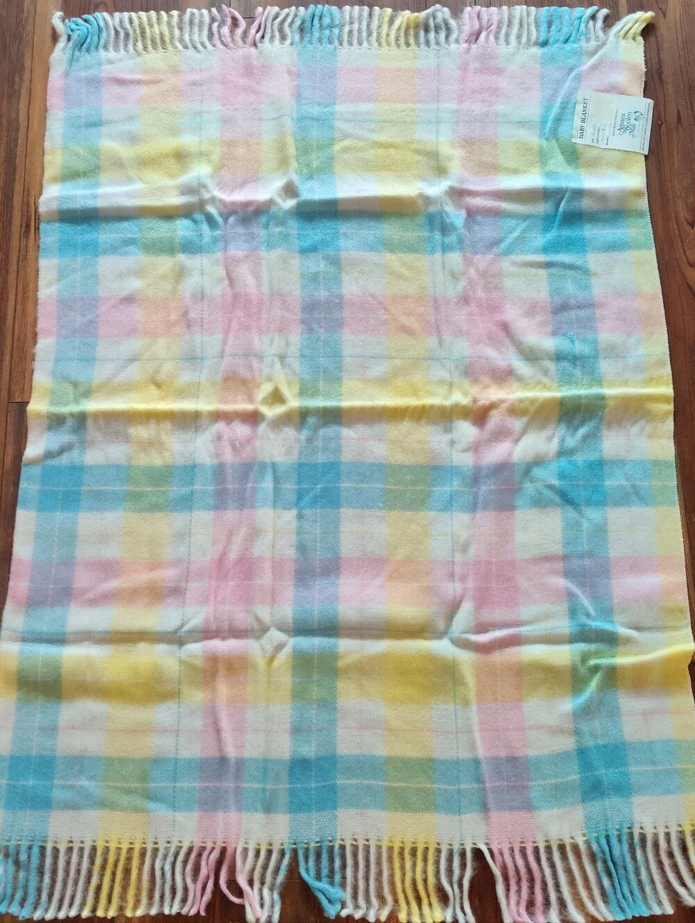 Amana Wollen Mill Baby Blanket Pastel Blanket 35 X 50 Thin Throw Yellow Pink